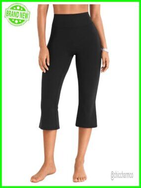 High Waist Capri Flare Leg Yoga Pants Ruched Booty Lifting Tummy Control